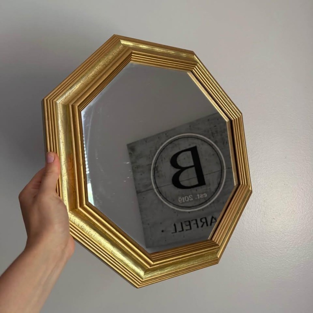 Vintage Octagon Wall Mirror Gold Tiered Frame Geometric 15 Inch Accent Mirror